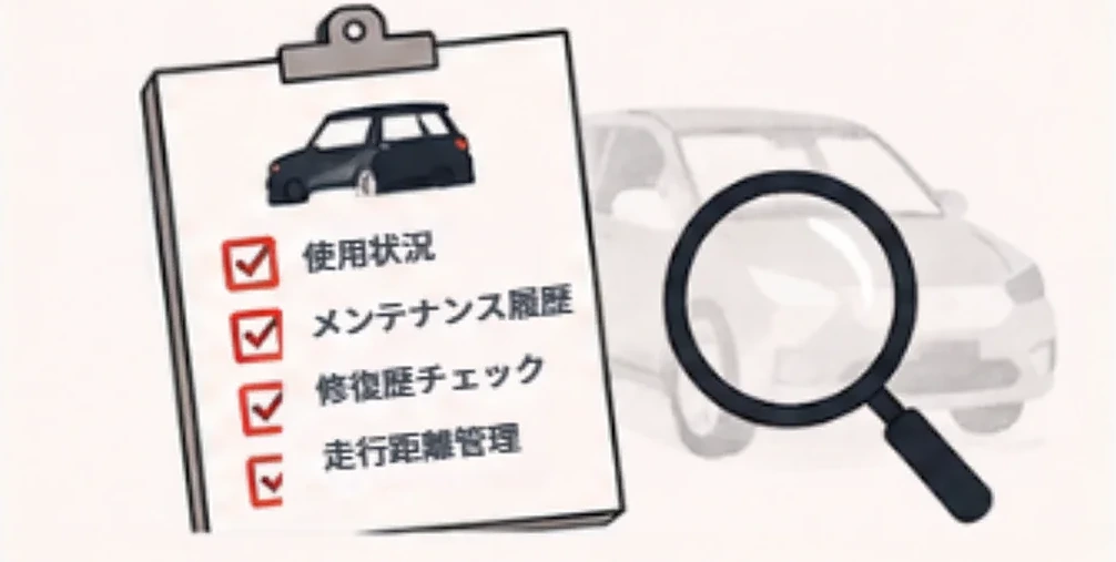 車の使用状況や履歴を確認するチェックリストのイラスト